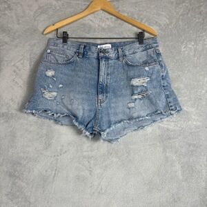 Zara Distressed Denim Cutoff Shorts Light Wash Ripped Frayed Hem‎ Women Size 14